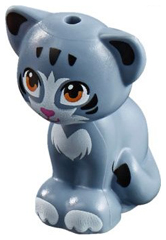 11602pb04 | Cat, Mini Doll Style, Sitting with Medium Nougat Eyes, Dark Pink Nose, Black Inner Ears and Stripes, White Patches and Paws Pattern | LEGOPART