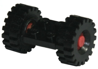 122c01assy3 | Plate, Modified 2 x 2 with Red Wheels with Black Tires 21mm D. x 9mm Offset Tread Medium | LEGOPART
