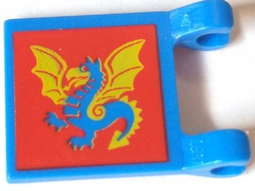 2335px9 | Flag 2 x 2 Square with Flat Edge with Red Square and Yellow / Blue Dragon Pattern | LEGOPART