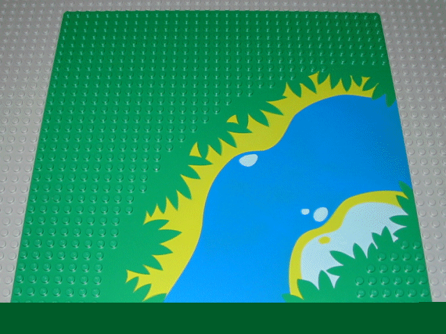 2359px3 | Baseplate 32 x 32 with 7-Stud Road Curve with Blue River, Green Plants, and Yellow Sand Banks Pattern | LEGOPART