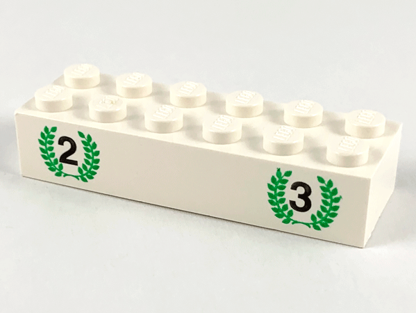 2456px1 | Brick 2 x 6 with Black Number 2 and Number 3, Green Laurels Pattern | LEGOPART