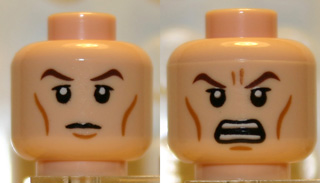 3626pb0753 | Minifigure, Head Dual Sided Brown Eyebrows, Black Eyes with Pupils, Wrinkles, Calm / Angry Pattern | LEGOPART