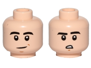 3626pb1137 | Minifigure, Head Dual Sided Black Eyebrows, Slight Crooked Smile / Downturned Mouth with Teeth Pattern | LEGOPART