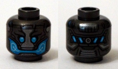 3626pb1303 | Minifigure, Head Alien with Blue Eyes and Mouth and Silver Plates Pattern | LEGOPART