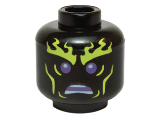 3626pb1426 | Minifigure, Head Alien with Yellowish Green Flaming Eyebrows and Cheek Lines, Dark Purple Eyes, Angry Open Mouth with Teeth Parted Pattern | LEGOPART