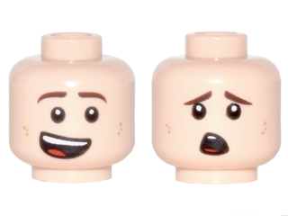 3626pb1765 | Minifigure, Head Dual Sided Brown Eyebrows, Dark Tan Dimples, Lopsided Smile / Scared Pattern | LEGOPART