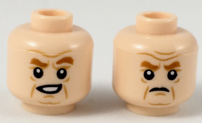 3626pb2182 | Minifigure, Head Dual Sided Dark Orange Eyebrows, Wrinkles, Lopsided Smirk / Scowl Pattern | LEGOPART