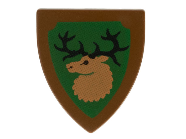 3846p48 | Minifigure, Shield Triangular with Forestmen Elk / Deer Head on Green Background Pattern | LEGOPART