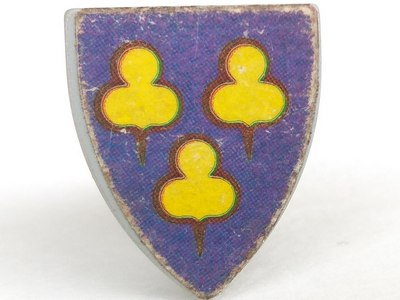 3846pb011eu | Minifigure, Shield Triangular Short with 3 Yellow Trefoils on Purple Background Pattern | LEGOPART