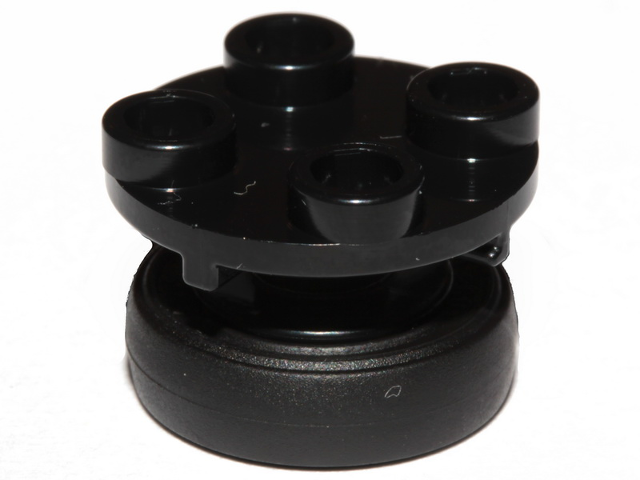 40145c01 | Plate, Round 2 x 2 Thin with Rotation Stem with Black Tire 14mm D. x 4mm Smooth Small Single | LEGOPART