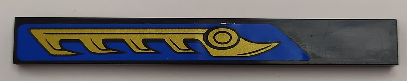 4162pb227L | Tile 1 x 8 with Gold Blade with Serrated Teeth on Blue Background Pattern Model Left Side | LEGOPART