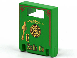 4346px5 | Container, Box 2 x 2 x 2 Door with Slot with Black and Gold Dial, Handle, Key Hole, and 'Safe Co' Pattern | LEGOPART