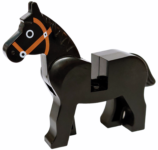 4493c01pb02 | Horse with Black Eyes Circled with White, Brown Bridle Pattern | LEGOPART