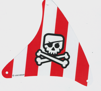 48011 | Cloth Sail Triangular with Skull and Crossbones with Eye Patch on Red Stripes Background Pattern | LEGOPART