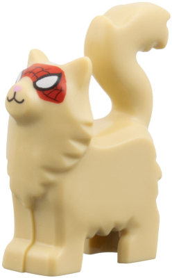 6329pb02 | Cat, Maine Coon, Standing with Large Black and White Eyes on Red Spider Web Mask, Bright Pink Nose Pattern | LEGOPART
