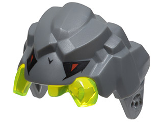 85045c01pb01 | Large Figure Head Rock Monster King, Jaw Upper with Molded Trans-Neon Green Teeth and Printed Black and Red Eyes Pattern | LEGOPART