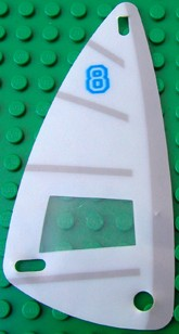 x66px11 | Plastic Triangle 6 x 12 Sail with Blue 8, Horizontal Gray Stripes, Vertical Gray Stripe Pattern | LEGOPART