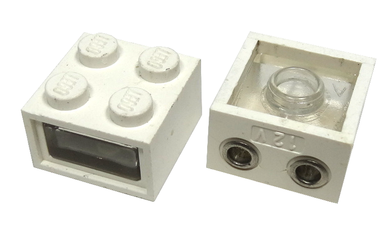 08010ac01 | Electric, Light Brick 12V 2 x 2 with 2 Plug Holes, Trans-Clear Smooth Lens | LEGOPART