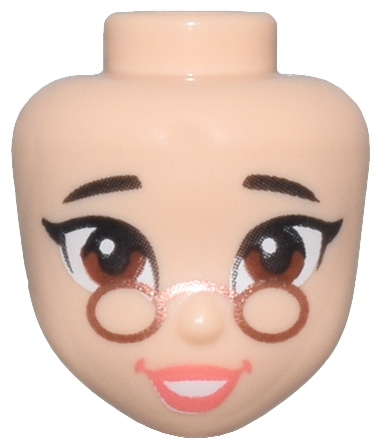 104938 | Mini Doll, Head Friends with Dark Brown Eyebrows, Reddish Brown Eyes, Copper Glasses, Coral Lips, Open Mouth Smile with Teeth Pattern | LEGOPART