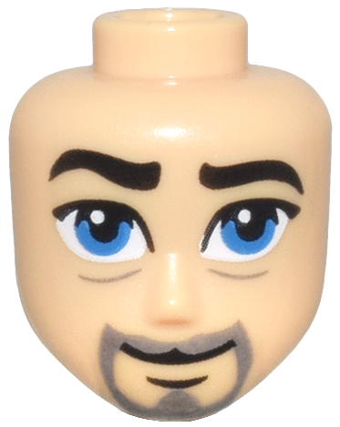 104942 | Mini Doll, Head Friends Male Large with Thick Black Eyebrows and Chin Dimple, Blue Eyes, Dark Bluish Gray Goatee, Grin Pattern | LEGOPART