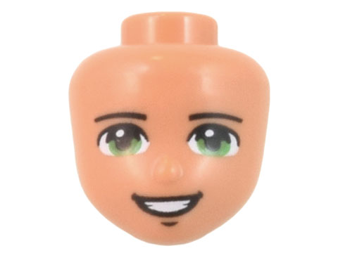 1430 | Mini Doll, Head Friends with Black Eyebrows, Bright Green Eyes, Open Mouth Smile and Chin Dimple Pattern | LEGOPART