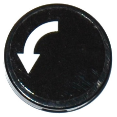 14769pb171 | Tile, Round 2 x 2 with Bottom Stud Holder with White Curved Arrow on Black Background Pattern | LEGOPART