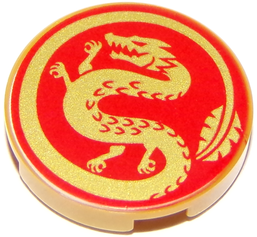 14769pb319 | Tile, Round 2 x 2 with Bottom Stud Holder with Gold Dragon on Red Background Pattern | LEGOPART