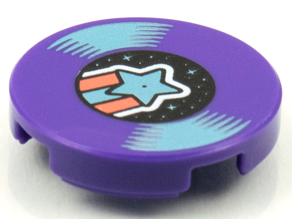 14769pb387 | Tile, Round 2 x 2 with Bottom Stud Holder with LP Record, Metallic Light Blue Shooting Star on Label Pattern | LEGOPART