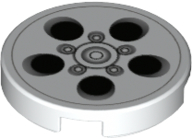 14769pb512 | Tile, Round 2 x 2 with Bottom Stud Holder with Alloy Wheel with Black and Silver Circles Pattern | LEGOPART