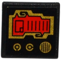 15210pb021 | Road Sign 2 x 2 Square with Open O Clip with Red Screen, 2 Gold Knobs and Speaker Grille Pattern | LEGOPART