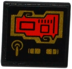 15210pb023 | Road Sign 2 x 2 Square with Open O Clip with Red Screen and 3 Gold Switches Pattern | LEGOPART