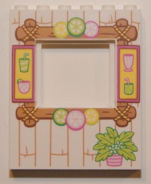 15627pb012 | Panel 1 x 6 x 6 with Window with Wood Frame with Drinks, Citrus Fruits and Potted Plant Pattern | LEGOPART