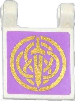 2335pb121 | Flag 2 x 2 Square with Gold Sword and Celtic Knot on Medium Lavender Background Pattern | LEGOPART