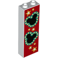 2454pb216 | Brick 1 x 2 x 5 with Black Mickey Mouse Logos with Dark Turquoise Border and Yellow and White Stars on Red Background Pattern | LEGOPART