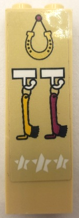 2454pb247 | Brick 1 x 2 x 5 with Gold Hanging Horseshoe, White Stars and Yellow and Magenta Brushes on Hooks Pattern | LEGOPART