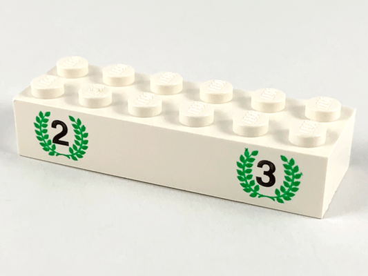 2456px1 | Brick 2 x 6 with Black Number 2 and Number 3, Green Laurels Pattern | LEGOPART