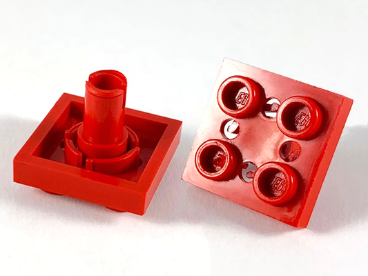 2476b | Plate, Modified 2 x 2 with Pin on Bottom, Small Holes in Plate and Locking Fingers on Underside | LEGOPART