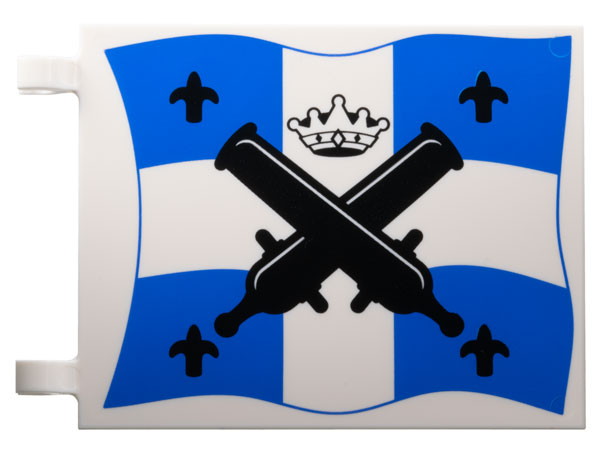 2525pb018 | Flag 6 x 4 with Black Crossed Large Cannons and Fleur-de-lis, Crown with Diamonds over Blue and White Cross Pattern on Both Sides | LEGOPART