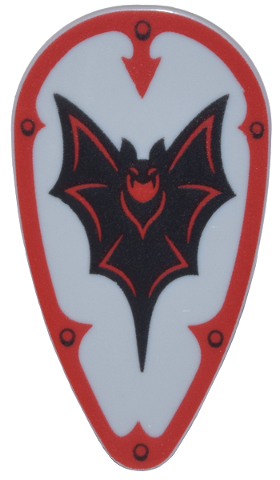 2586pb011 | Minifigure, Shield Oval with Black Bat and Red Border with Arrow and Rivets Pattern | LEGOPART
