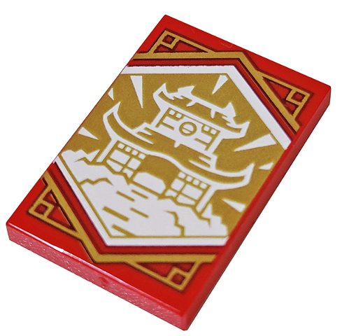 26603pb220 | Tile 2 x 3 with White Dojo Temple on Gold Background with Gold Trim Pattern | LEGOPART