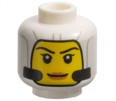 28621pb0271 | Minifigure, Head Female Balaclava with Light Bluish Gray Lines and Black Tubes, Yellow Face with Eyebrows, Single Eyelashes, and Nougat Lips, Grin Pattern - Vented Stud | LEGOPART