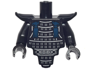 28680pb01c01 | Torso, Modified Short with Smooth Armor Breastplate with Shoulder Pads and Silver Armor and Dark Blue Tassels Pattern / Black Arms / Black Hands | LEGOPART