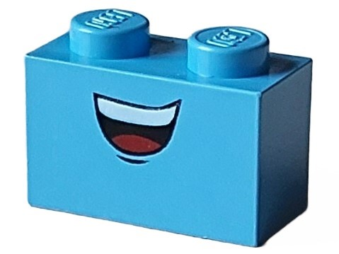 3004pb102 | Brick 1 x 2 with Open Mouth Smile with Top Teeth and Red Tongue, Chin Dimple Pattern | LEGOPART