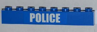 3008pb129 | Brick 1 x 8 with White 'POLICE' Bold Narrow Font on Blue Background Pattern (Sticker) - Set 4439 | LEGOPART