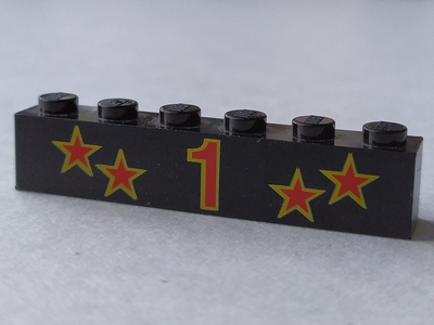 3009pb044 | Brick 1 x 6 with Red Number 1 and Four Stars with Yellow Borders Pattern | LEGOPART