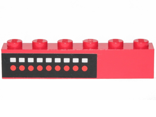 3009pb145 | Brick 1 x 6 with 9 Red Dots, 9 White Squares on Black Background Pattern | LEGOPART