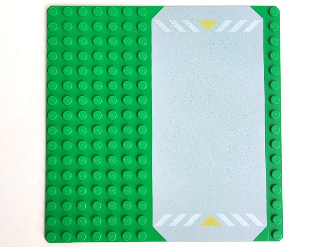 30225p01 | Baseplate, Road 16 x 16 with Light Gray Driveway, White Danger Stripes, and Yellow Triangles Pattern | LEGOPART