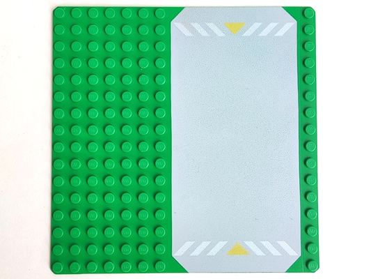 30225p01 | Baseplate, Road 16 x 16 with Light Gray Driveway, White Danger Stripes, and Yellow Triangles Pattern | LEGOPART