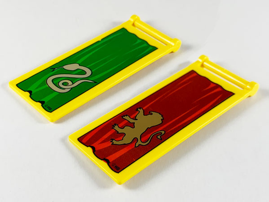 30292px1 | Flag 7 x 3 with Bar Handle with HP Gryffindor Lion on Dark Red Banner / HP Slytherin Snake on Green Banner Pattern | LEGOPART