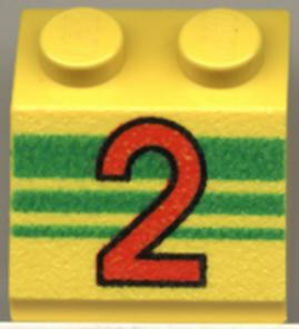 3039pb005 | Slope 45 2 x 2 with Red Number 2 and Green Stripes Pattern | LEGOPART